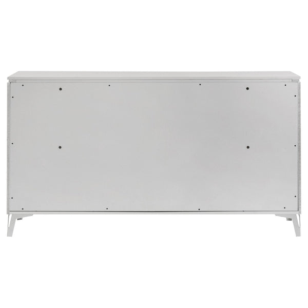 English Elm Buckley Six Drawer Dresser White Lacquer Finish with Sculpted Geometric Ribbed Fronts B062P511786