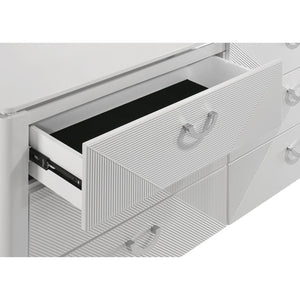 English Elm Buckley Six Drawer Dresser White Lacquer Finish with Sculpted Geometric Ribbed Fronts B062P511786