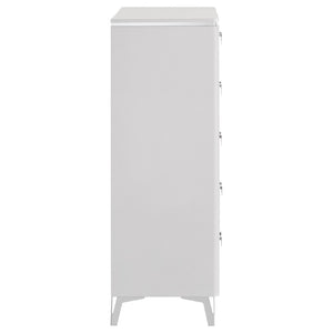 English Elm Buckley Glossy White Ribbed 5 Drawer Tall Chest with Chrome Pulls for Modern Bedrooms B062P511789