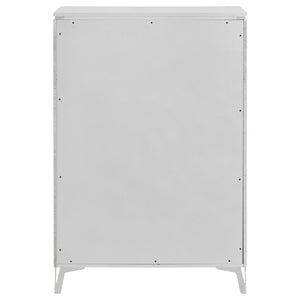 English Elm Buckley Glossy White Ribbed 5 Drawer Tall Chest with Chrome Pulls for Modern Bedrooms B062P511789