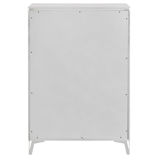 English Elm Buckley Glossy White Ribbed 5 Drawer Tall Chest with Chrome Pulls for Modern Bedrooms B062P511789