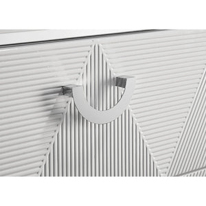 English Elm Buckley Glossy White Ribbed 5 Drawer Tall Chest with Chrome Pulls for Modern Bedrooms B062P511789