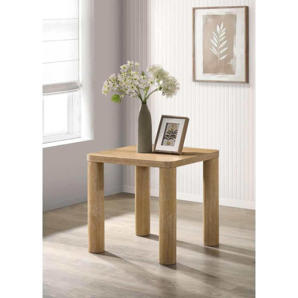 English Elm Bryant White Oak Veneer Square End Table with Sculpted Legs for Modern Living Rooms B062P511823