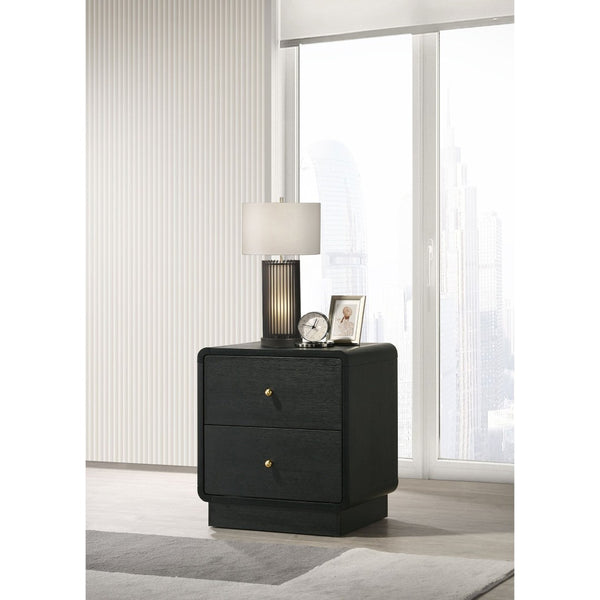 English Elm Burton Matte Black Two Drawer Nightstand with Brass Knobs for Modern Bedroom B062P511853