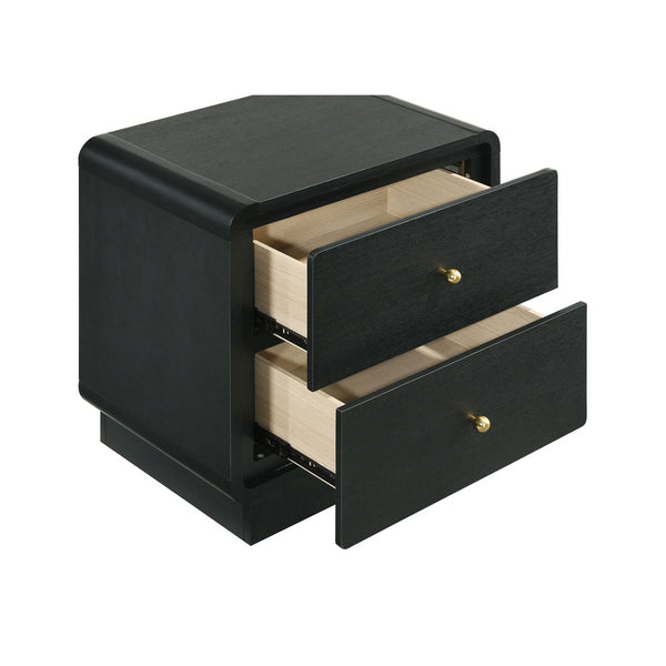 English Elm Burton Matte Black Two Drawer Nightstand with Brass Knobs for Modern Bedroom B062P511853