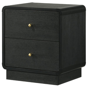 English Elm Burton Matte Black Two Drawer Nightstand with Brass Knobs for Modern Bedroom B062P511853