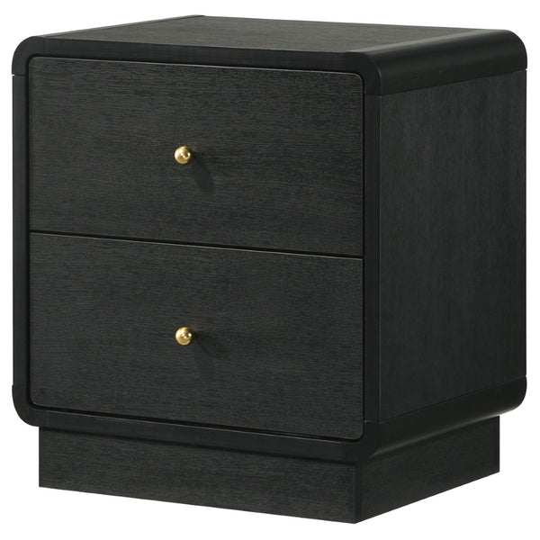 English Elm Burton Matte Black Two Drawer Nightstand with Brass Knobs for Modern Bedroom B062P511853