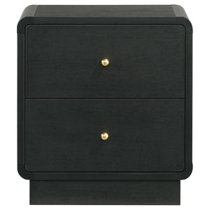 English Elm Burton Matte Black Two Drawer Nightstand with Brass Knobs for Modern Bedroom B062P511853