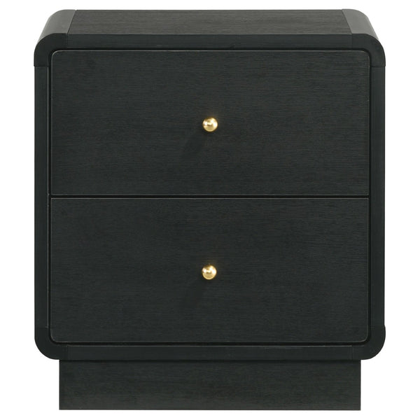 English Elm Burton Matte Black Two Drawer Nightstand with Brass Knobs for Modern Bedroom B062P511853