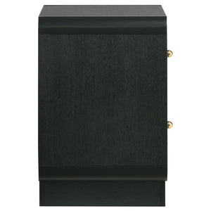 English Elm Burton Matte Black Two Drawer Nightstand with Brass Knobs for Modern Bedroom B062P511853