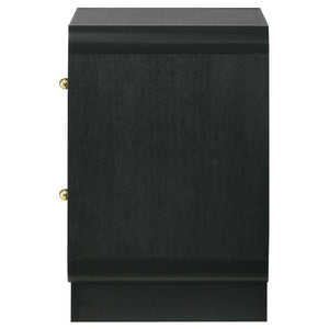 English Elm Burton Matte Black Two Drawer Nightstand with Brass Knobs for Modern Bedroom B062P511853