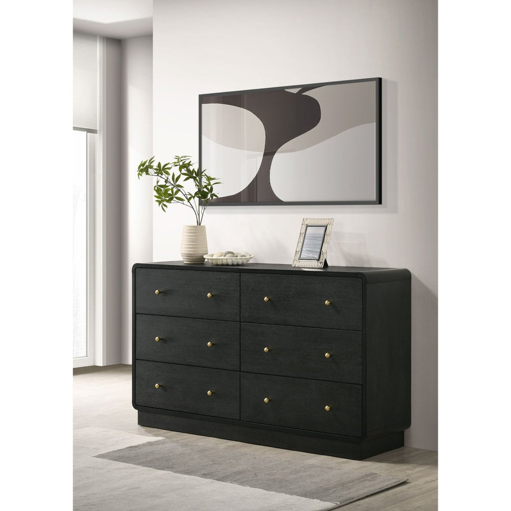 English Elm Burton Six Drawer Matte Black Dresser with Brass Knobs for Modern Bedroom Storage B062P511856