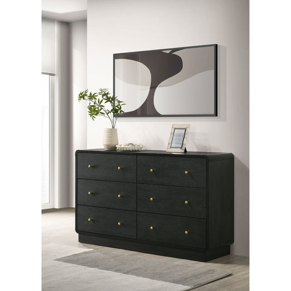 English Elm Burton Six Drawer Matte Black Dresser with Brass Knobs for Modern Bedroom Storage B062P511856
