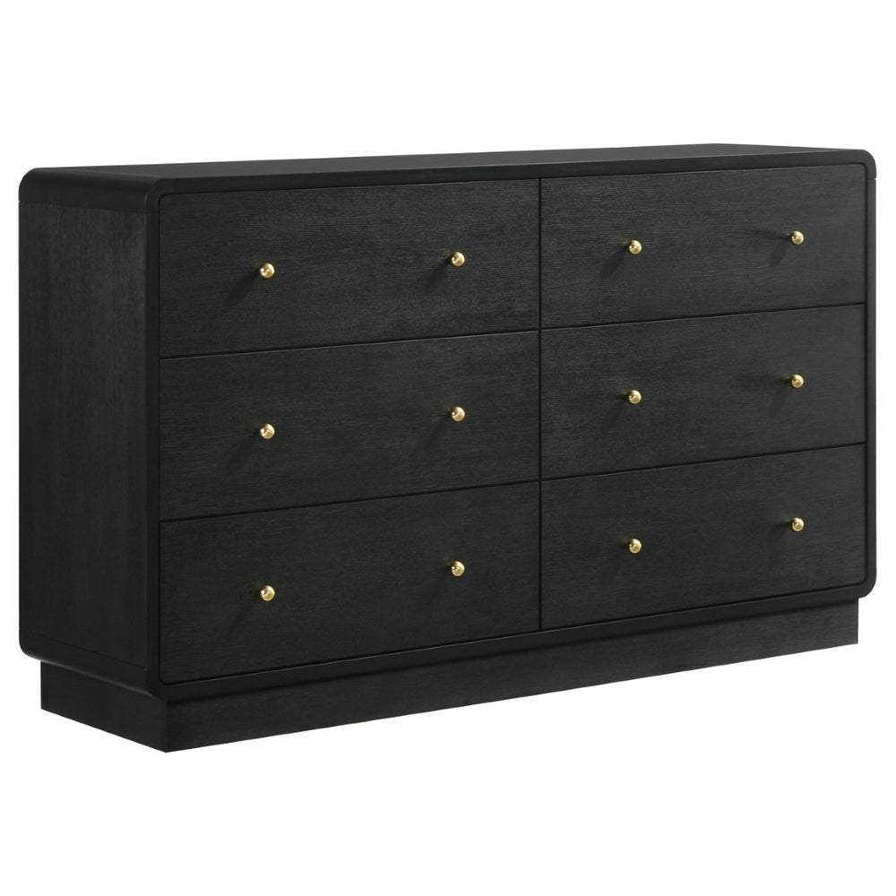 English Elm Burton Six Drawer Matte Black Dresser with Brass Knobs for Modern Bedroom Storage B062P511856