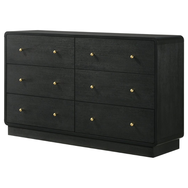 English Elm Burton Six Drawer Matte Black Dresser with Brass Knobs for Modern Bedroom Storage B062P511856