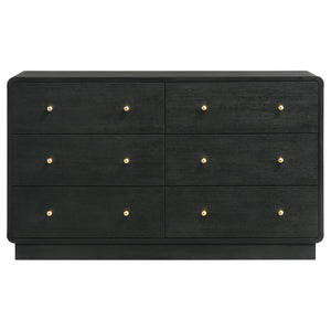 English Elm Burton Six Drawer Matte Black Dresser with Brass Knobs for Modern Bedroom Storage B062P511856