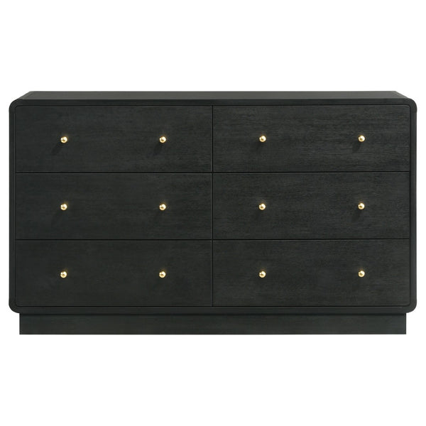 English Elm Burton Six Drawer Matte Black Dresser with Brass Knobs for Modern Bedroom Storage B062P511856