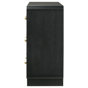 English Elm Burton Six Drawer Matte Black Dresser with Brass Knobs for Modern Bedroom Storage B062P511856