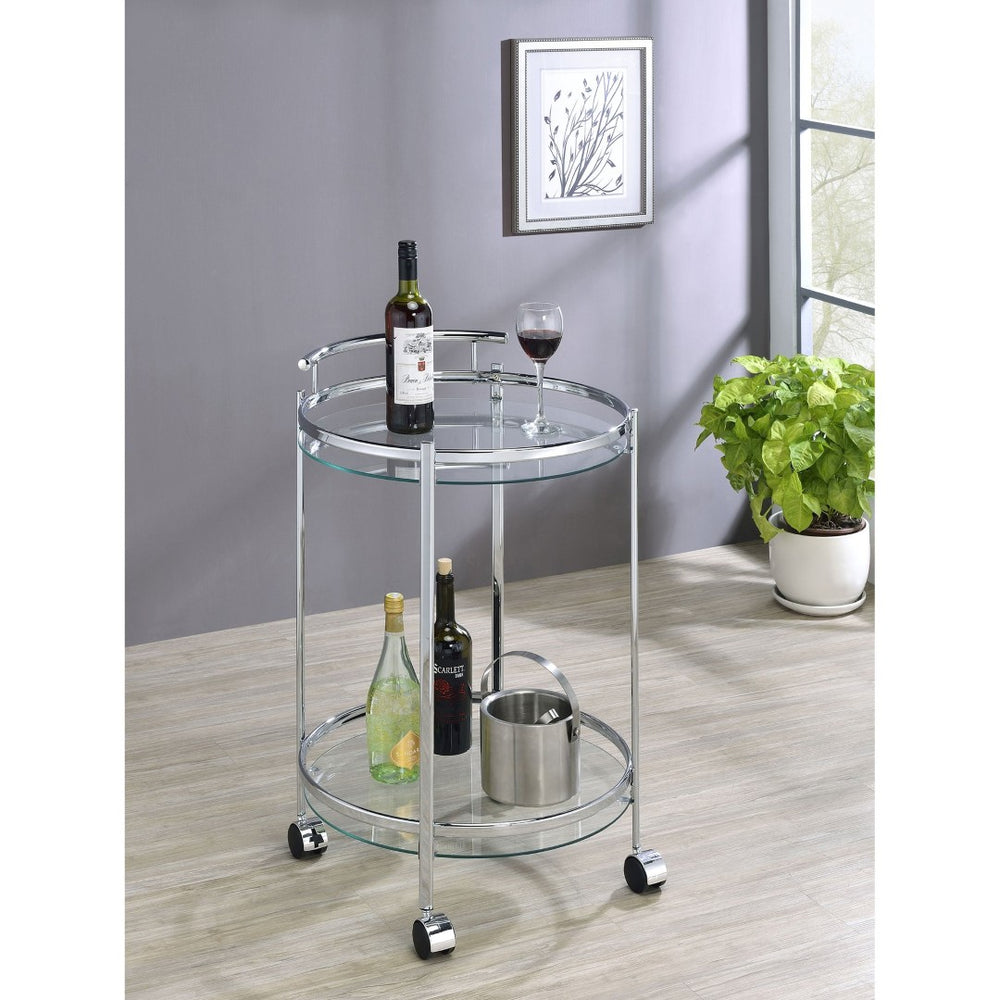English Elm Osborne Polished Chrome Bar Cart with Tempered Glass Shelves for Elegant Entertaining B062P511860