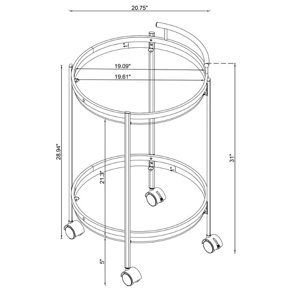 English Elm Osborne Polished Chrome Bar Cart with Tempered Glass Shelves for Elegant Entertaining B062P511860