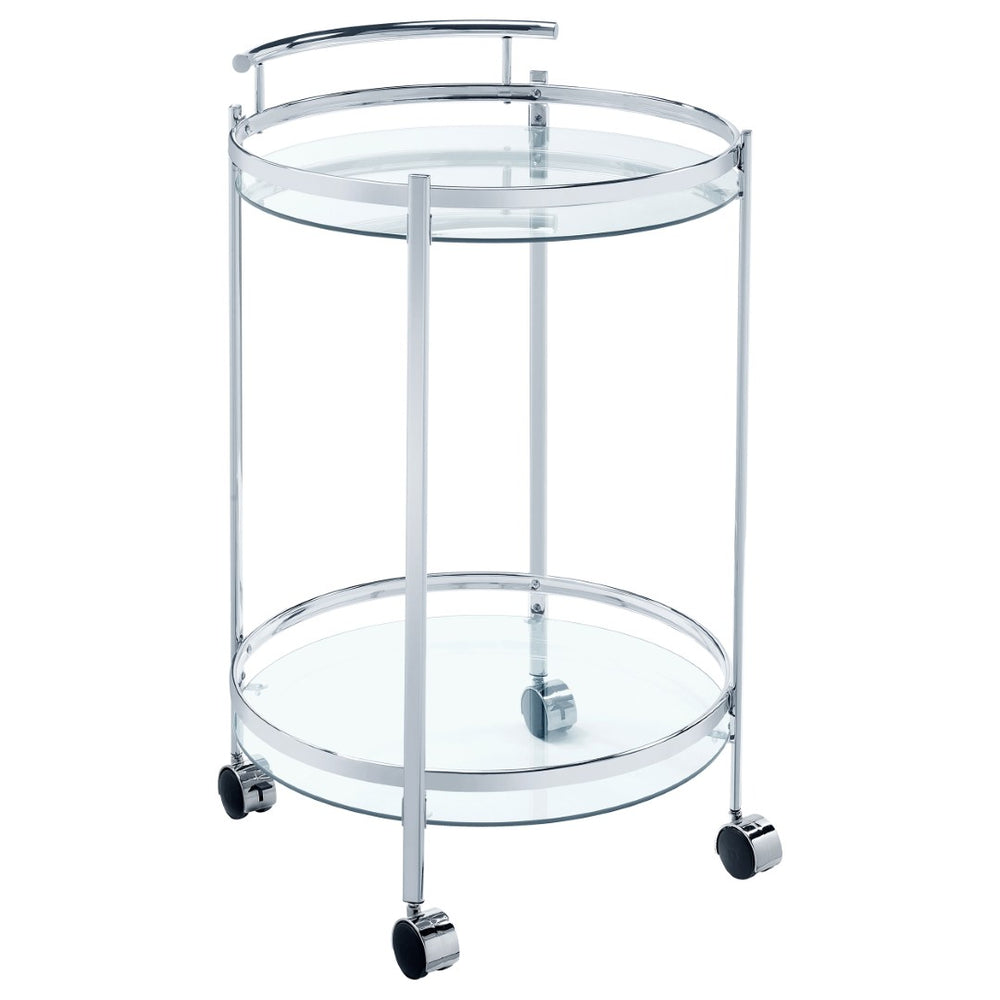 English Elm Osborne Polished Chrome Bar Cart with Tempered Glass Shelves for Elegant Entertaining B062P511860