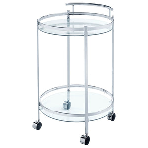 English Elm Osborne Polished Chrome Bar Cart with Tempered Glass Shelves for Elegant Entertaining B062P511860