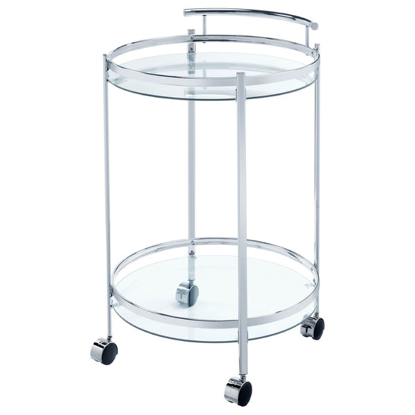 English Elm Osborne Polished Chrome Bar Cart with Tempered Glass Shelves for Elegant Entertaining B062P511860