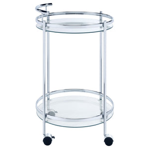 English Elm Osborne Polished Chrome Bar Cart with Tempered Glass Shelves for Elegant Entertaining B062P511860