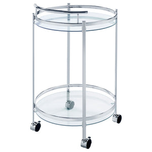 English Elm Osborne Polished Chrome Bar Cart with Tempered Glass Shelves for Elegant Entertaining B062P511860