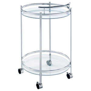 English Elm Osborne Polished Chrome Bar Cart with Tempered Glass Shelves for Elegant Entertaining B062P511860