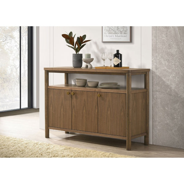 English Elm Graham Walnut Veneer Sideboard with Three Doors Open Shelf and Adjustable Storage B062P511916