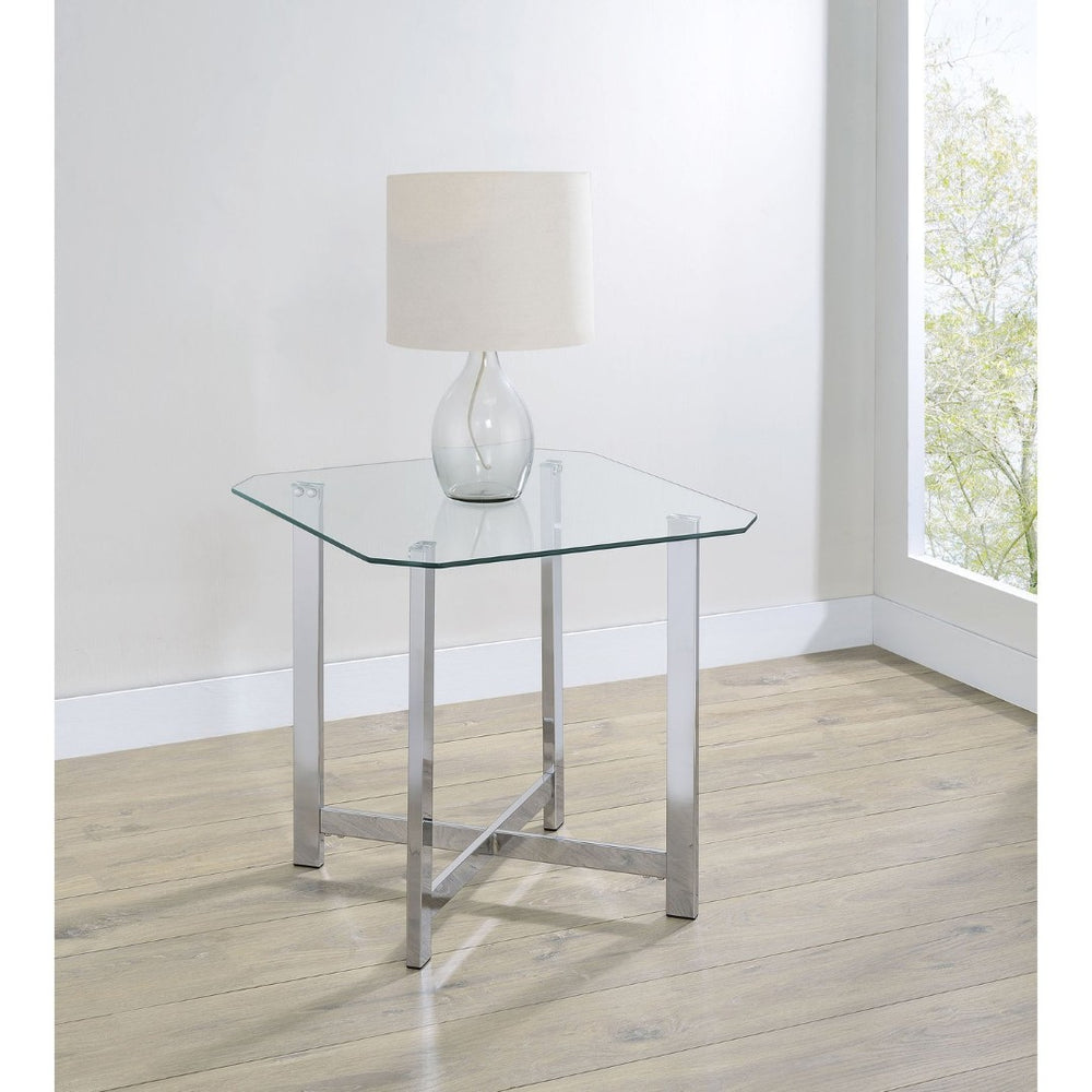 English Elm Linda Square Glass Top End Table with Chrome Base for Modern Living Rooms B062P511922