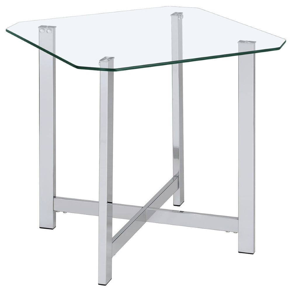 English Elm Linda Square Glass Top End Table with Chrome Base for Modern Living Rooms B062P511922