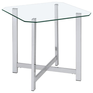 English Elm Linda Square Glass Top End Table with Chrome Base for Modern Living Rooms B062P511922
