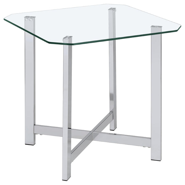 English Elm Linda Square Glass Top End Table with Chrome Base for Modern Living Rooms B062P511922