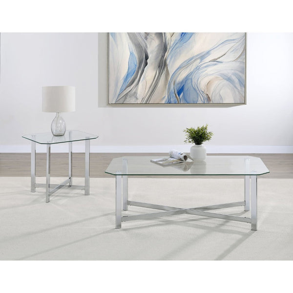 English Elm Linda Square Glass Top End Table with Chrome Base for Modern Living Rooms B062P511922