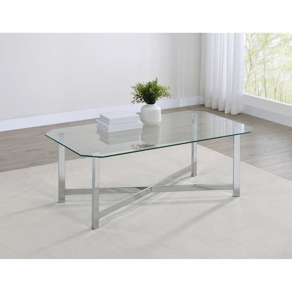 English Elm Linda Rectangular Tempered Glass Coffee Table with Open Chrome Base for Modern Living B062P511923