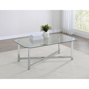 English Elm Linda Rectangular Tempered Glass Coffee Table with Open Chrome Base for Modern Living B062P511923