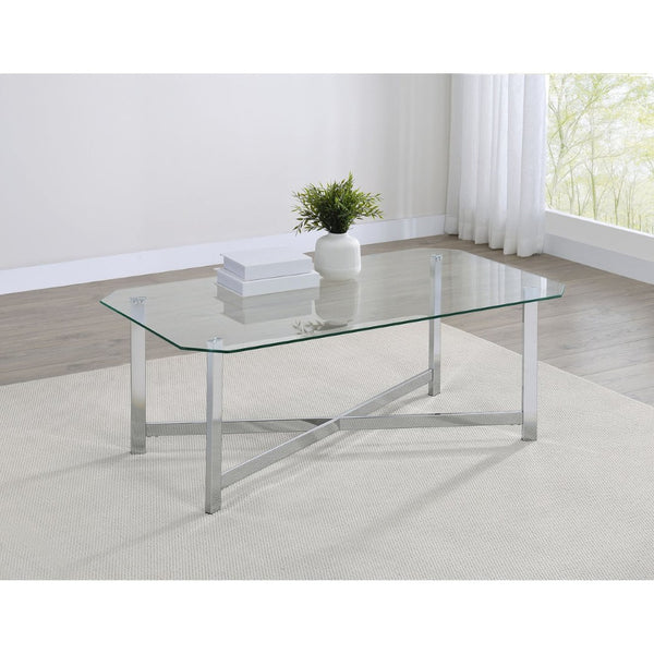 English Elm Linda Rectangular Tempered Glass Coffee Table with Open Chrome Base for Modern Living B062P511923