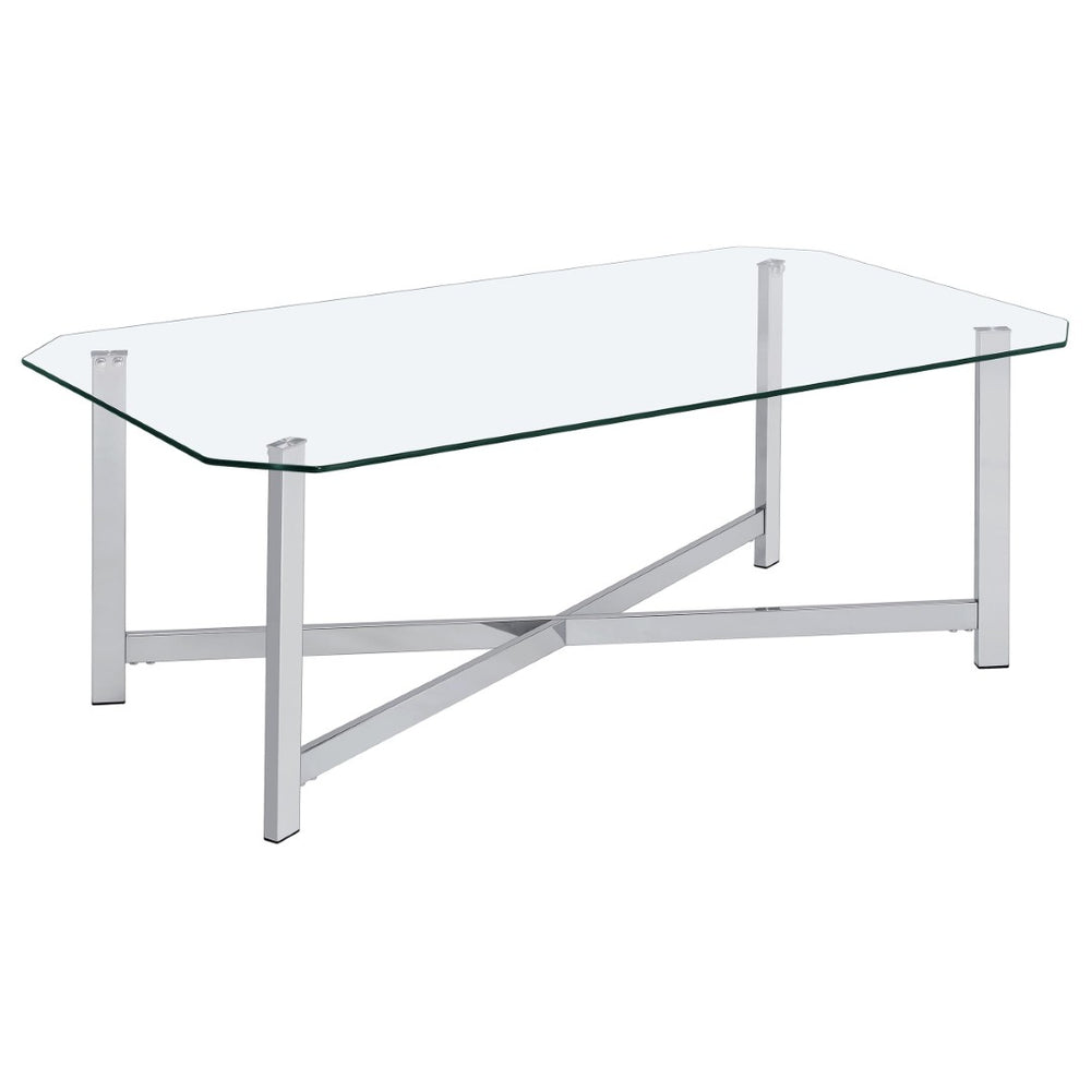 English Elm Linda Rectangular Tempered Glass Coffee Table with Open Chrome Base for Modern Living B062P511923