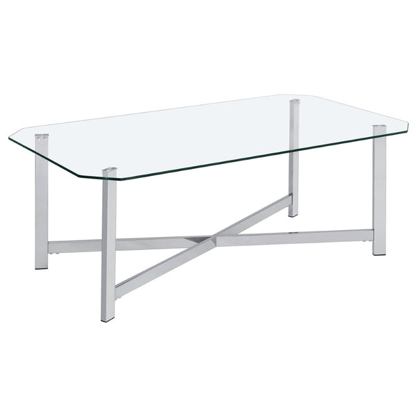 English Elm Linda Rectangular Tempered Glass Coffee Table with Open Chrome Base for Modern Living B062P511923