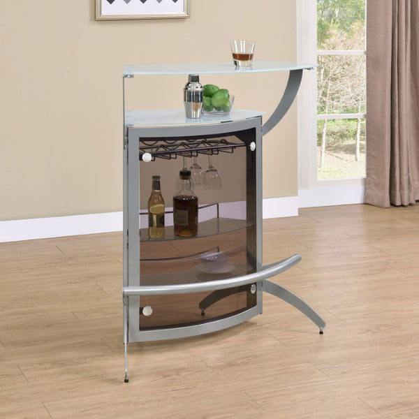English Elm Elaina Glam Silver Metal Bar Cart with Smoked Acrylic Panels and Stemware Rack B062P511938