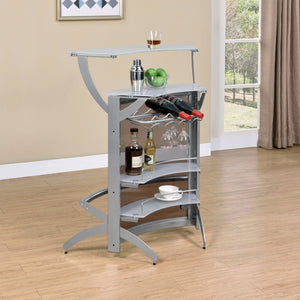 English Elm Elaina Glam Silver Metal Bar Cart with Smoked Acrylic Panels and Stemware Rack B062P511938