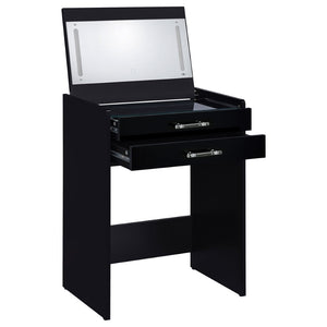 English Elm Ayuba Gloss Black Makeup Vanity Set with LED Mirror USB Ports and Padded Stool B062P511940