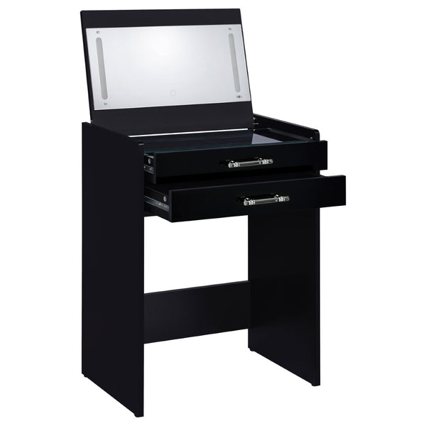 English Elm Ayuba Gloss Black Makeup Vanity Set with LED Mirror USB Ports and Padded Stool B062P511940