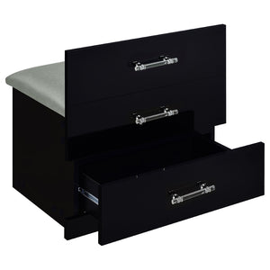 English Elm Ayuba Gloss Black Makeup Vanity Set with LED Mirror USB Ports and Padded Stool B062P511940