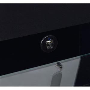 English Elm Ayuba Gloss Black Makeup Vanity Set with LED Mirror USB Ports and Padded Stool B062P511940