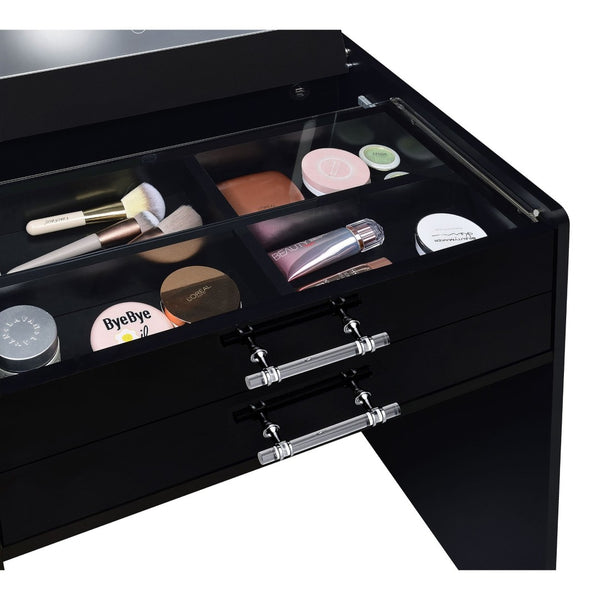 English Elm Ayuba Gloss Black Makeup Vanity Set with LED Mirror USB Ports and Padded Stool B062P511940