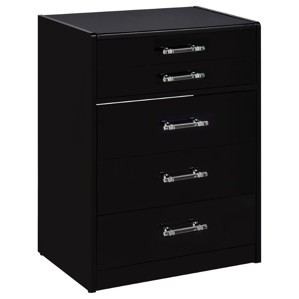 English Elm Ayuba Gloss Black Makeup Vanity Set with LED Mirror USB Ports and Padded Stool B062P511940