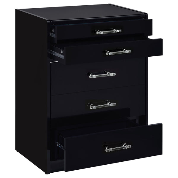 English Elm Ayuba Gloss Black Makeup Vanity Set with LED Mirror USB Ports and Padded Stool B062P511940